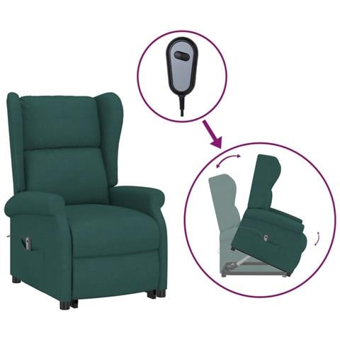 Poltrona Alzapersona Verde Scuro Tessuto - Foto 1