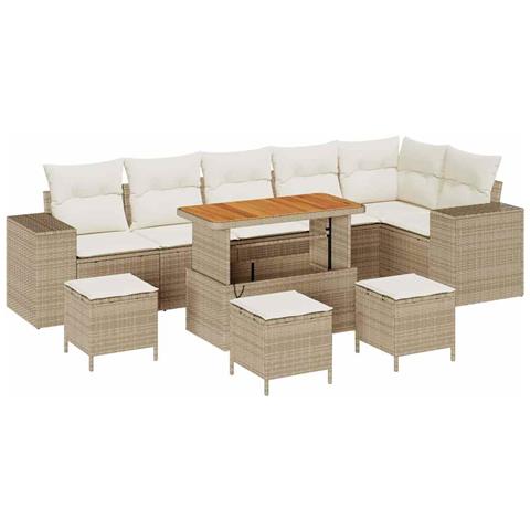 Set Divano Giardino Beige in Polyrattan con Cuscini - 10 Pezzi,  Set Pranzo Giardino in Polyrattan Beige con Cuscini - 4 Pezzi - Foto 1