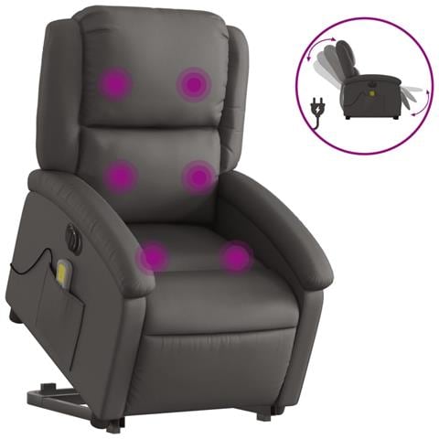 Poltrona Alzapersona Massaggi Reclinante Elettrica Grigia Pelle - Foto 1