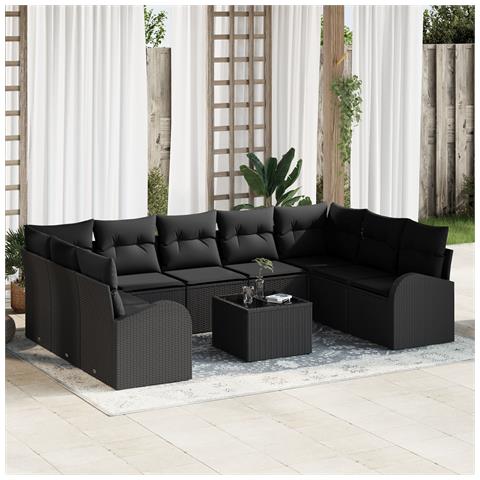 Set di Divani da Giardino da 10 pezzi con Cuscini Beige Polyrattan - Foto 2