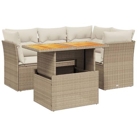 Set Divano da Giardino 5 pz con Cuscini Beige in Polyrattan - Foto 1