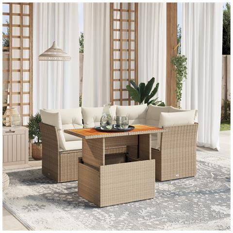 Set Divano da Giardino 5 pz con Cuscini Beige in Polyrattan - Foto 2