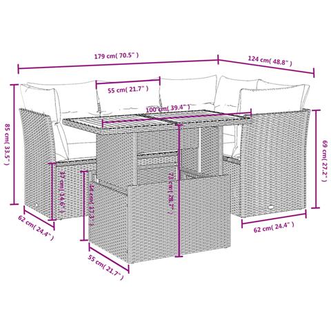 Set Divano da Giardino 5 pz con Cuscini Beige in Polyrattan - Foto 3