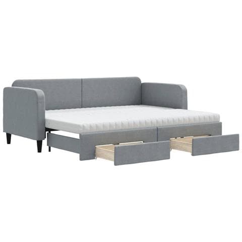 Divano Letto Estraibile Cassetti Grigio Chiaro 80x200cm Tessuto - Foto 1