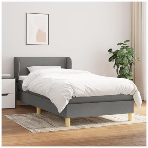 Giroletto a Molle con Materasso Grigio Scuro 80x200 cm Tessuto - Foto 2