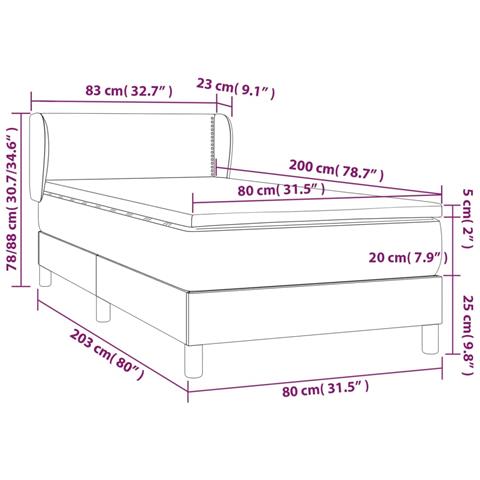 Giroletto a Molle con Materasso Grigio Scuro 80x200 cm Tessuto - Foto 7