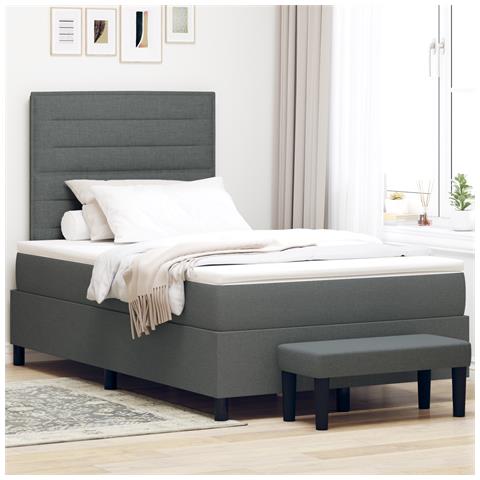 Letto a Molle con Materasso e Panca Grigio Scuro 120x190 cm Tessuto - Foto 2