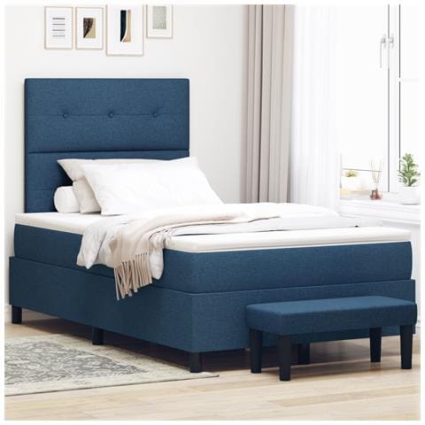 Letto con Box Spring e Materasso & Panchina Blu 120x200 cm Tessuto - Foto 2