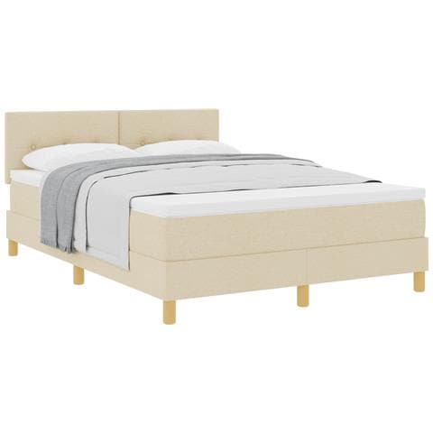 Letto con Sommier e Materasso Panna 140x190 cm Tessuto - Foto 1
