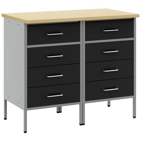 Armadio da lavoro  2 pezzi Nero e Grigio in Legno Ingegnerizzato e Acciaio - Foto 1