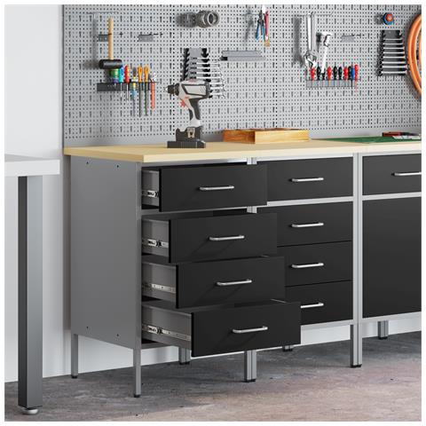 Armadio da lavoro  2 pezzi Nero e Grigio in Legno Ingegnerizzato e Acciaio - Foto 2