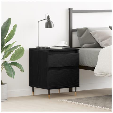 Comodino  Nero Rovere 40x35x50 cm in Legno Ingegnerizzato - Foto 2