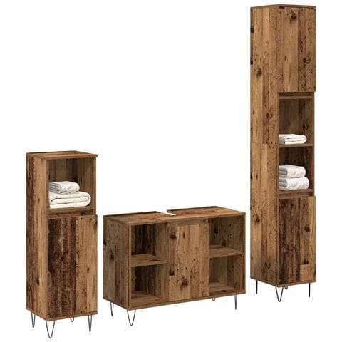 Set di Mobili per Bagno 3 Pezzi Legno Invecchiato Legno Ingegnerizzato - Foto 2