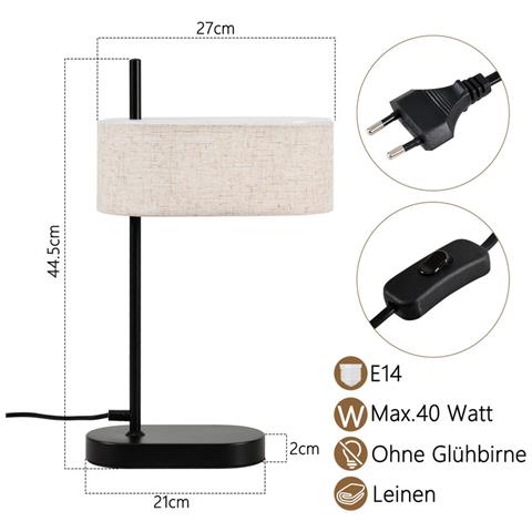 2x Lampada Da Comodino Vintage, Nera, E14, 44,5 Cm, Paralume In Lino, Interruttore, Senza Lampadina - Foto 2