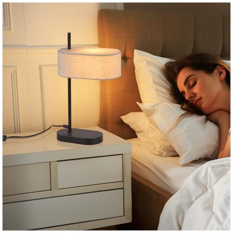 2x Lampada Da Comodino Vintage, Nera, E14, 44,5 Cm, Paralume In Lino, Interruttore, Senza Lampadina - Foto 8