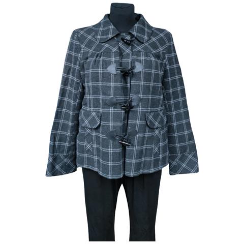 Cappotto Da Donna Corto Comodo Elegante A Quadri Blu Navy Taglia 42 - Foto 1