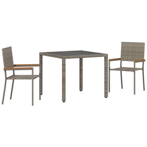 Set da Pranzo per Giardino 3 pcs Grigio e Marrone - Foto 1