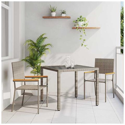 Set da Pranzo per Giardino 3 pcs Grigio e Marrone - Foto 2
