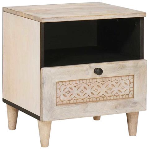 Comodino 2 pcs Beige 40 x 33 x 46 cm legno massello di mango - Foto 2