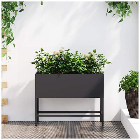 Vaso da Giardino Rialzato Nero 60 x 26 x 45 cm Acciaio - Foto 2