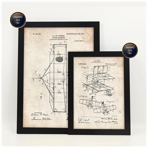 Set Di 6 Stampe Poster Con Brevetti Di Aeroplani Poster Con Immagini Di Brevetti Retrò Design D'interni In Stile Vintage A3 & A4 Cornice Nera - Foto 2