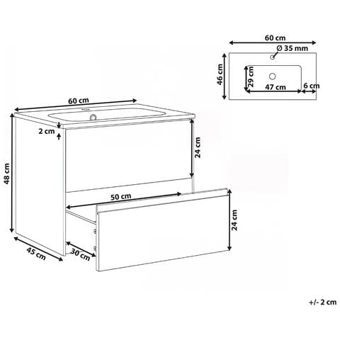 Mobile Lavabo A Parete Con Lavabo Vita 60 Cm Marrone Chiaro - Foto 7