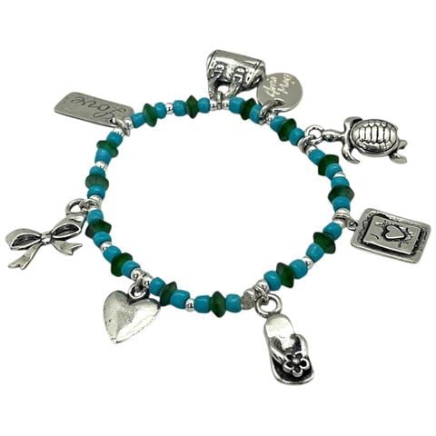 Bracciale Elastico Con Ciondoli In Argento 10µ E Resine Colorate Nei Toni Del Blu - Foto 1