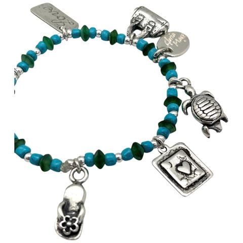 Bracciale Elastico Con Ciondoli In Argento 10µ E Resine Colorate Nei Toni Del Blu - Foto 2