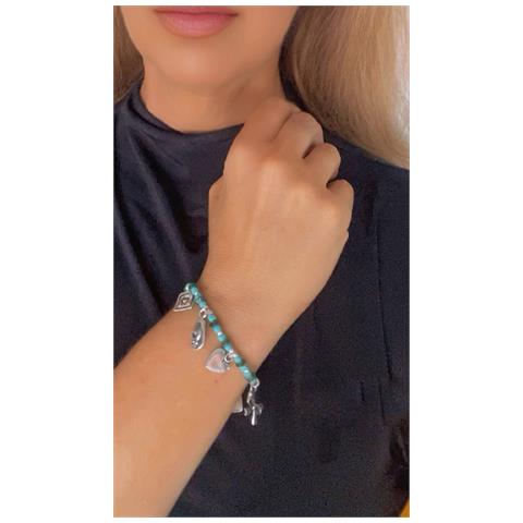 Bracciale Elastico Con Ciondoli In Argento 10µ E Resine Colorate Nei Toni Del Blu - Foto 4