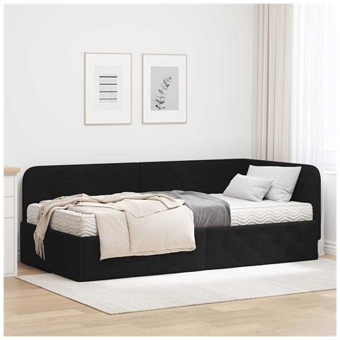 Cornice del letto ad angolo Nero 100 x 200 cm Tessuto - Foto 2