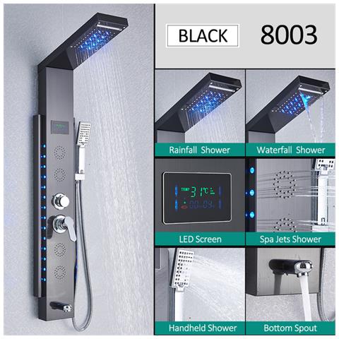 Pannello doccia, Blackswan, tipo M8003, modello nero con bocca, display digitale, LED e funzioni SPA, dimensioni 124 cm - Foto 2