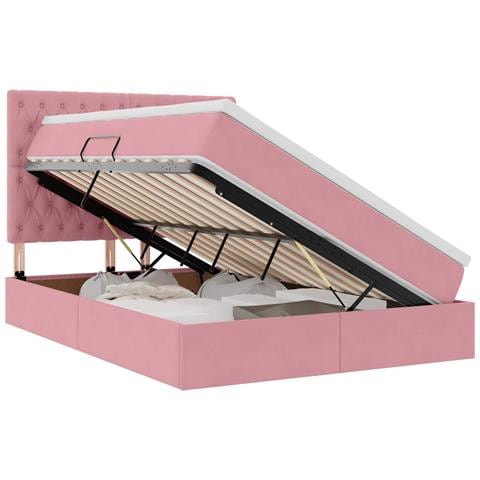 Letto con contenitore e materasso Rosa 140 x 190 cm Velluto - Foto 1