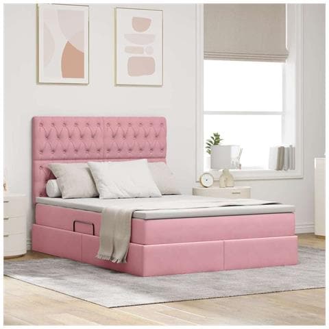 Letto con contenitore e materasso Rosa 140 x 190 cm Velluto - Foto 2
