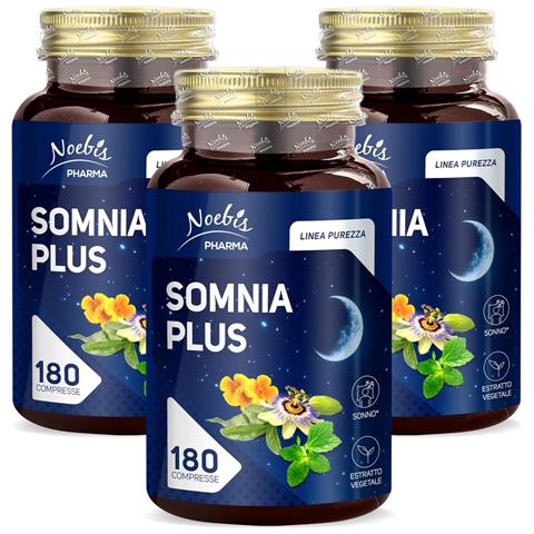 Somnia Plus 180 Compresse - Melatonina, Passiflora, Melissa, Escolzia e Vitamina B6 - Addormentamento, Rilassamento e Qualità del Riposo (Confezione tripla) - Foto 1