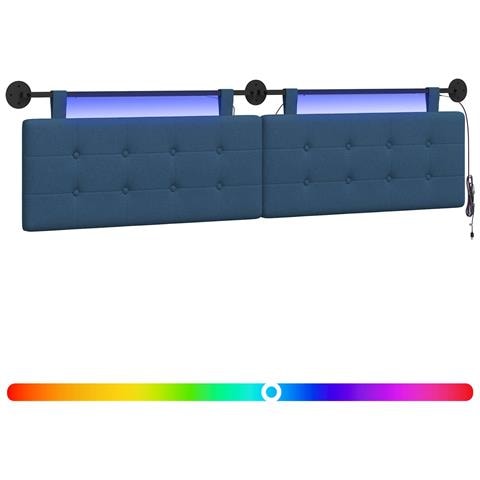 Testiera sospesa Con luce LED Blu Tessuto - Foto 1
