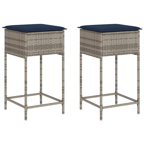 Sgabelli da giardino con Cuscini 2 pz in Polyrattan Grigio - Foto 1
