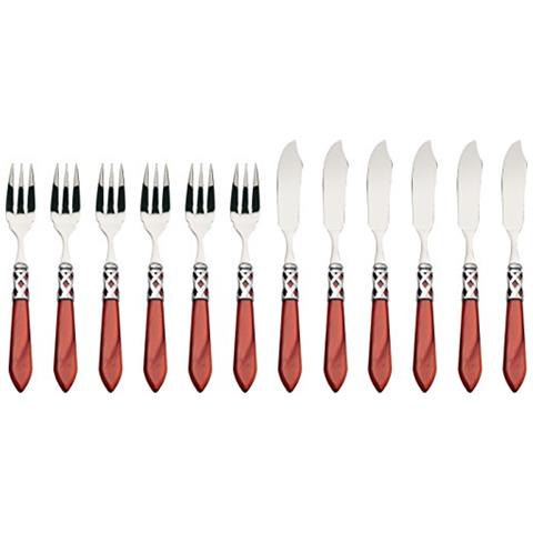 Posate Aladdin, Set 12pz. Pesce, Scatola Gallery - Bordeaux Seta Cromata - Foto 1