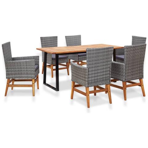 Set da Pranzo da Giardino 7 pz Grigio in Polyrattan e Acacia - Foto 1