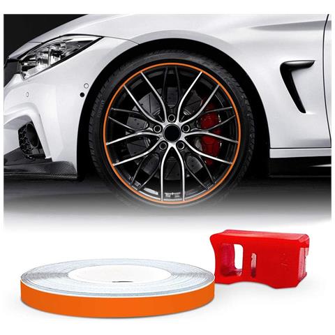 Wheel Trim Strisce Adesive Rifrangenti Con Applicatore Per Cerchi Auto, Arancione, 5 Mm X 6 Mt - Foto 1