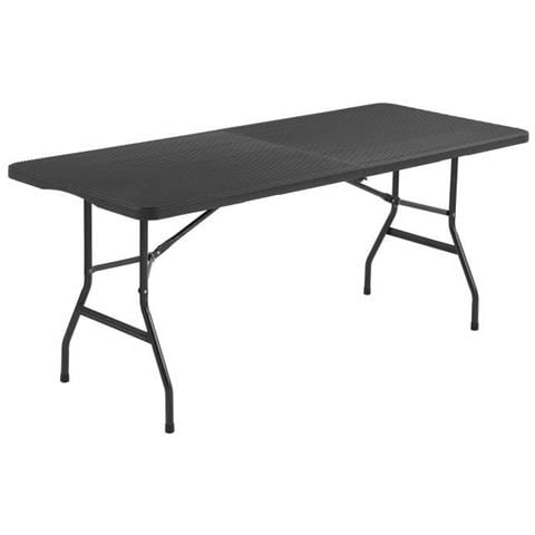 Tavolo Reception Pieghevole 8 Persone 180x74 X73,5cm - Struttura In Acciaio E Piano In Polietilene - Effetto Resina Intrecciata - Nero - Foto 1