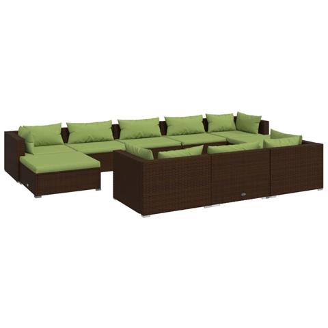 Set Divani Da Giardino 10 Pz Con Cuscini In Polyrattan Marrone - Foto 1