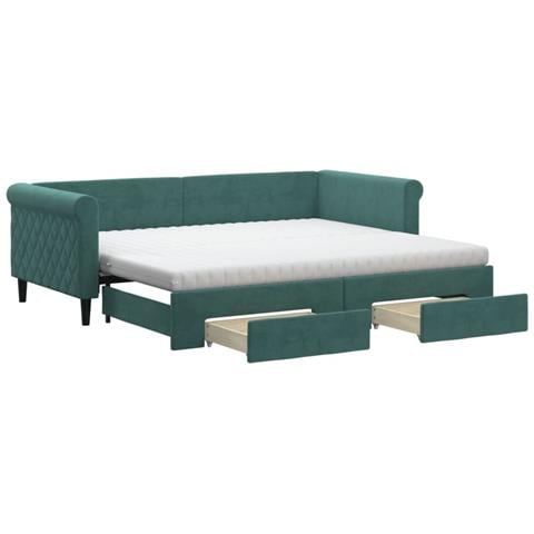 Divano Letto Estraibile Cassetti Verde Scuro 90x200cm Velluto - Foto 1