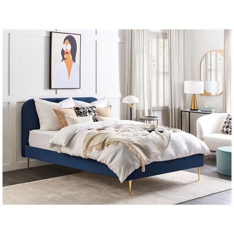 Letto Velluto Flayat 160 X 200 Cm Blu Marino - Foto 1