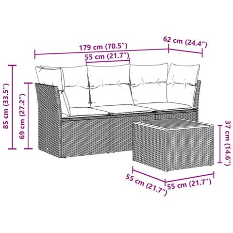 Set Divani da Giardino 4 pz con Cuscini in Polyrattan Grigio - Foto 2