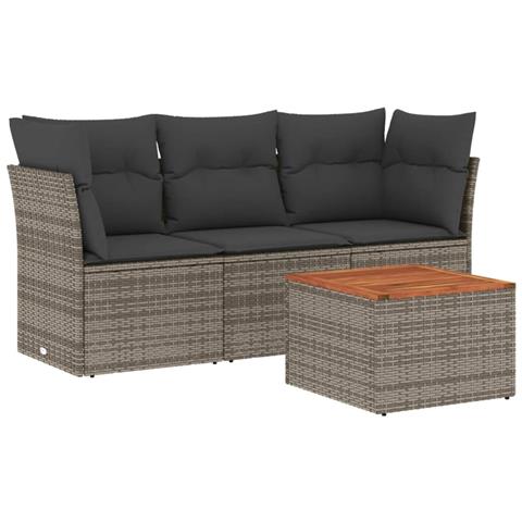 Set Divani da Giardino 4 pz con Cuscini in Polyrattan Grigio - Foto 1