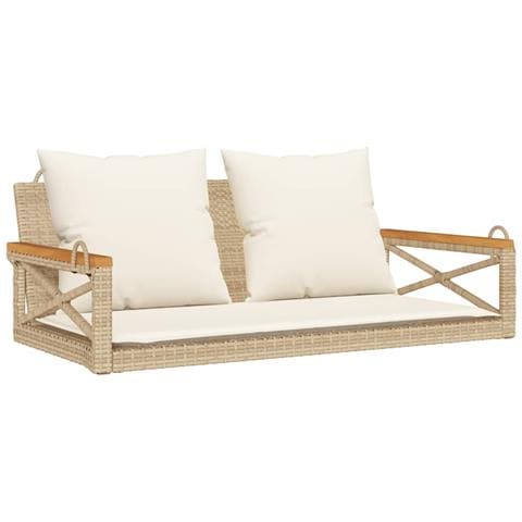 Panchina a Dondolo con Cuscini Beige 109x62x40 cm in Polyrattan - Foto 1