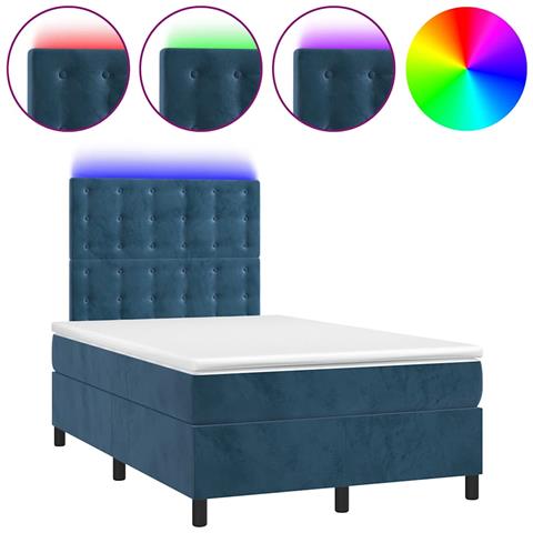 Letto a Molle Materasso e LED Blu Scuro 120x190 cm in Velluto - Foto 1