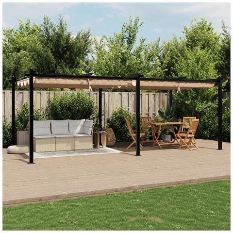 Gazebo Da Giardino Con Tetto Retrattile Tortora 3x6 M Alluminio - Foto 3