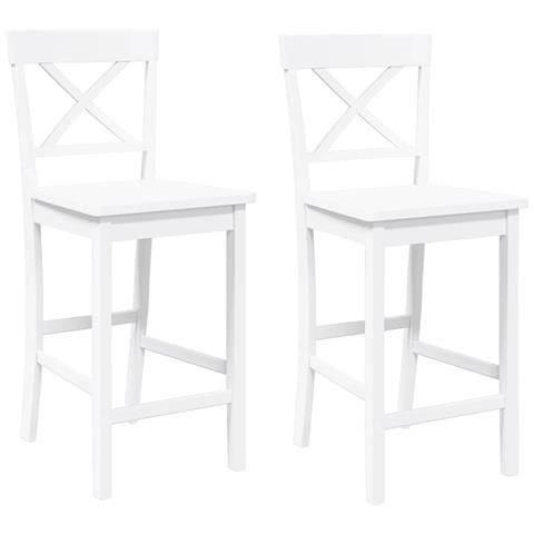 Sgabelli Da Bar 2 Pz Bianchi In Legno Massello Di Hevea - Foto 1