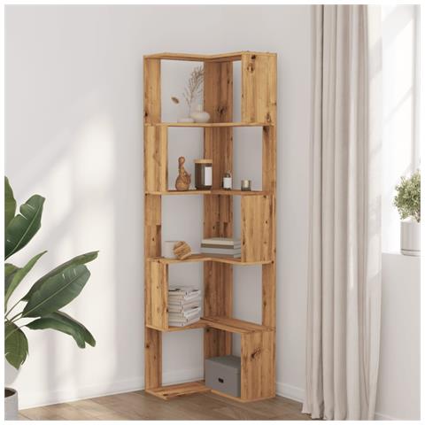 Libreria Angolare 5ripiani Rovere Artigianale 50x50x179cm Legno - Foto 3